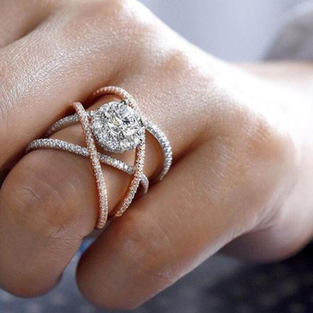 NEW Two Tone Sterling Silver Diamond Infinity Ring